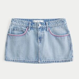 Hollister Medium Wash Embroidered Denim Mini Skort NWT